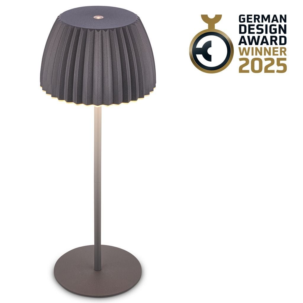 BRILO 7553015 Nabíjecí stolní lampa Riffle - 36,5 cm, 2W, 200lm, IP44, bezdrátová, LED, stmívatelná, dotykový vypínač, antracit - BRILO