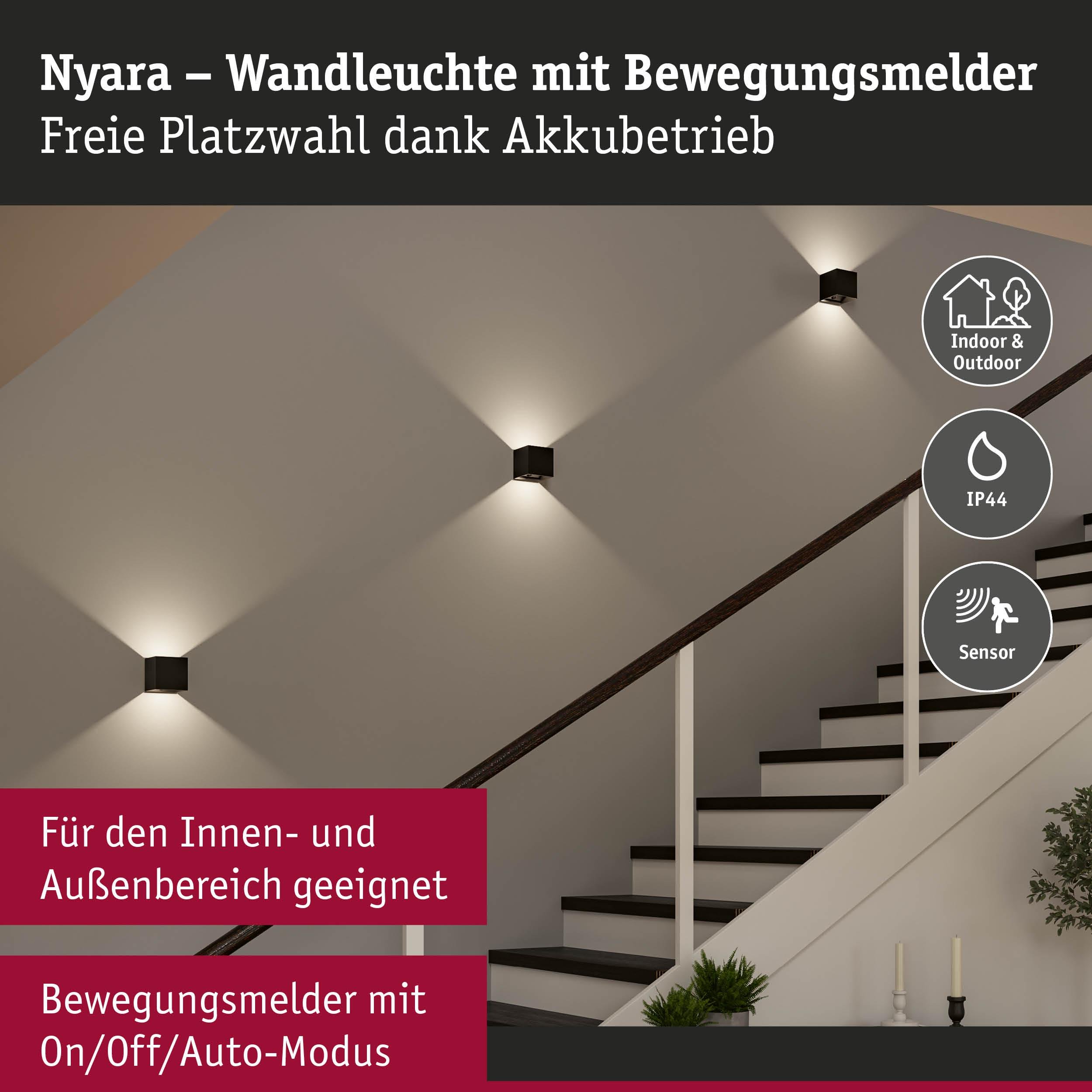 P 71282 LED nabíjecí nástěnné svítidlo Nyara IP44 3000K 100x100mm 2x1W černá - PAULMANN (obrázek 3)