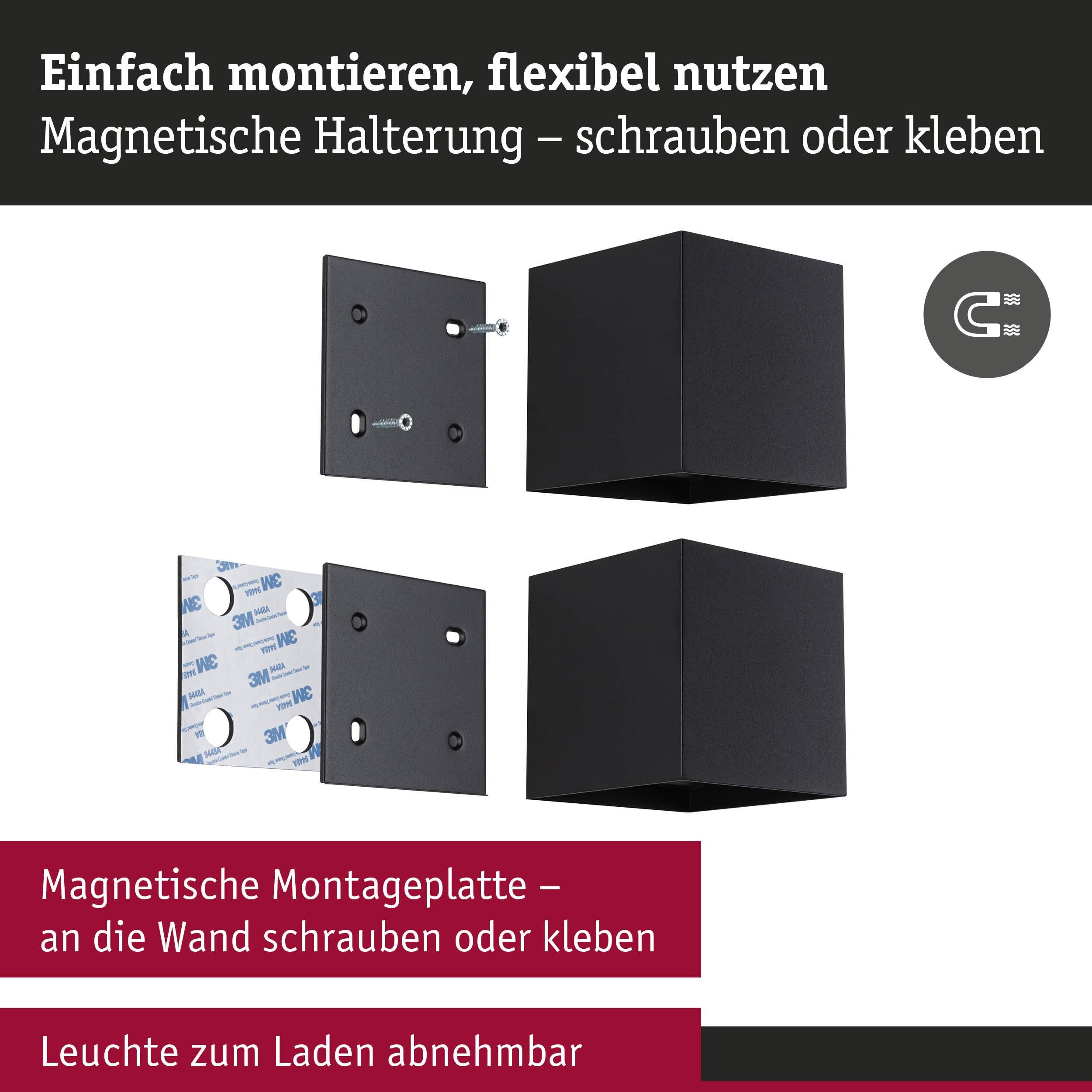 P 71282 LED nabíjecí nástěnné svítidlo Nyara IP44 3000K 100x100mm 2x1W černá - PAULMANN (obrázek 4)