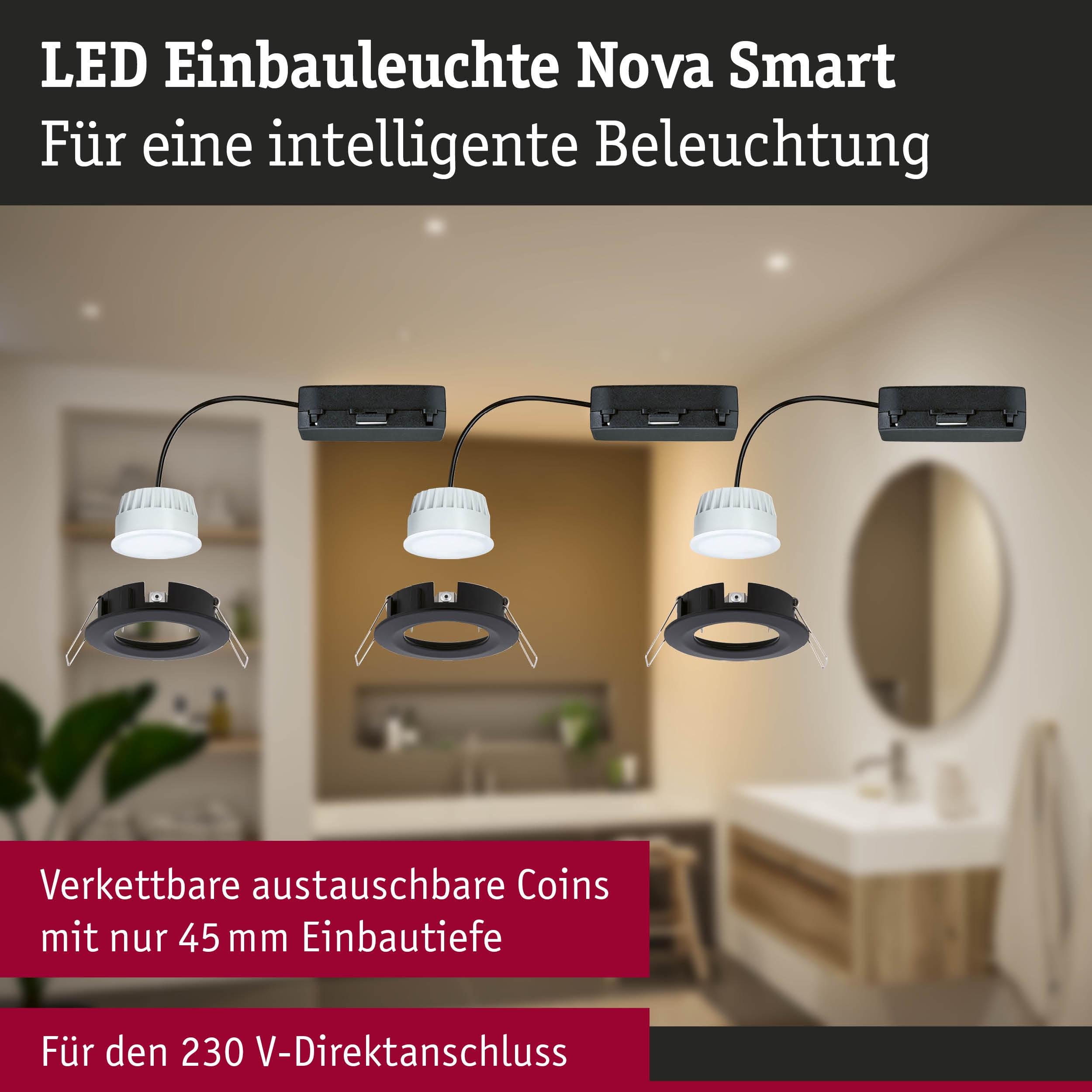 P 92446 LED vestavné svítidlo Nova Coin IP44 kruhové 78mm měnitelná bílá 3x6W 230V černá mat hliník - PAULMANN (obrázek 4)