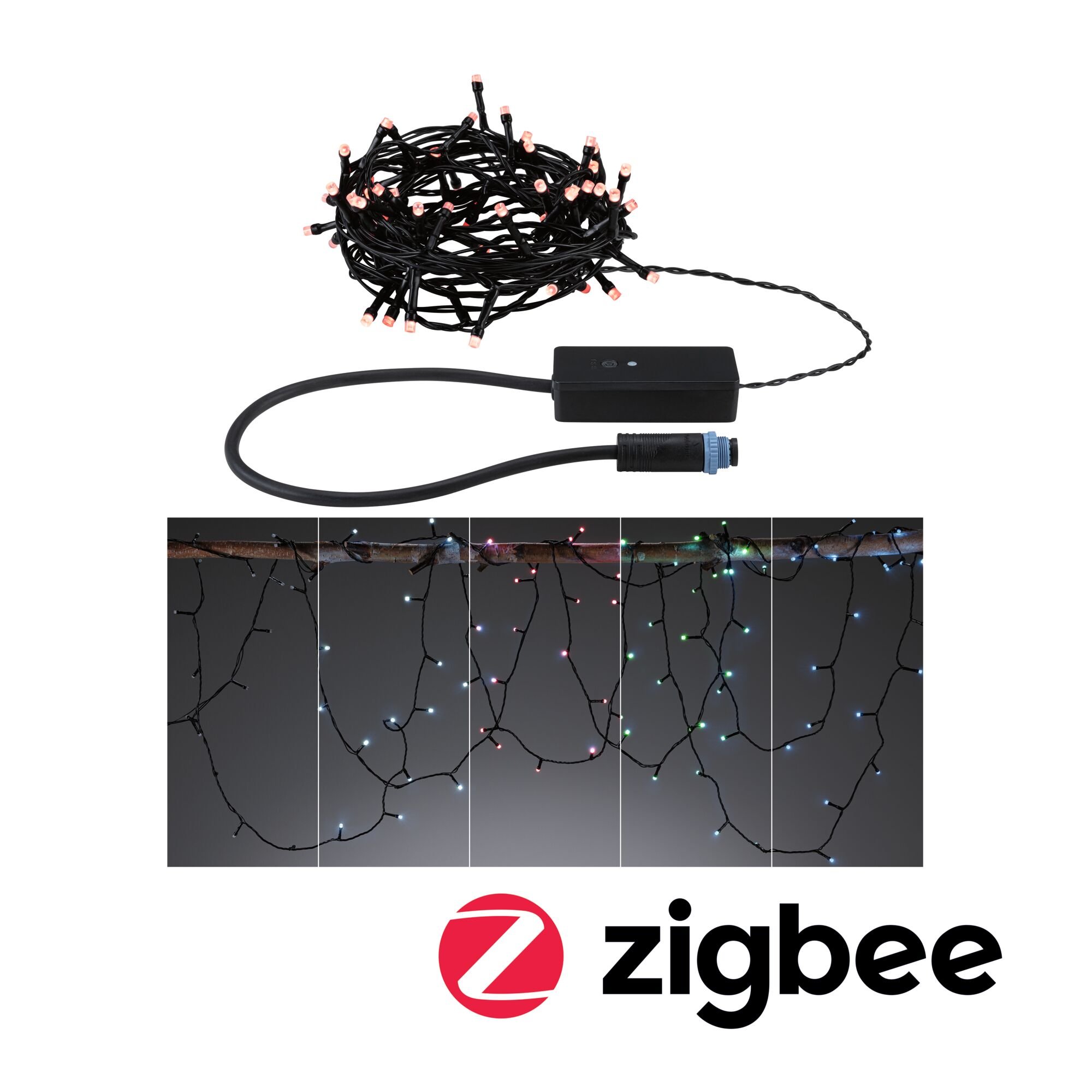P 94642 Plug & Shine LED světelný řetěz Yuna RGB 7,4m IP44 3W černá - PAULMANN