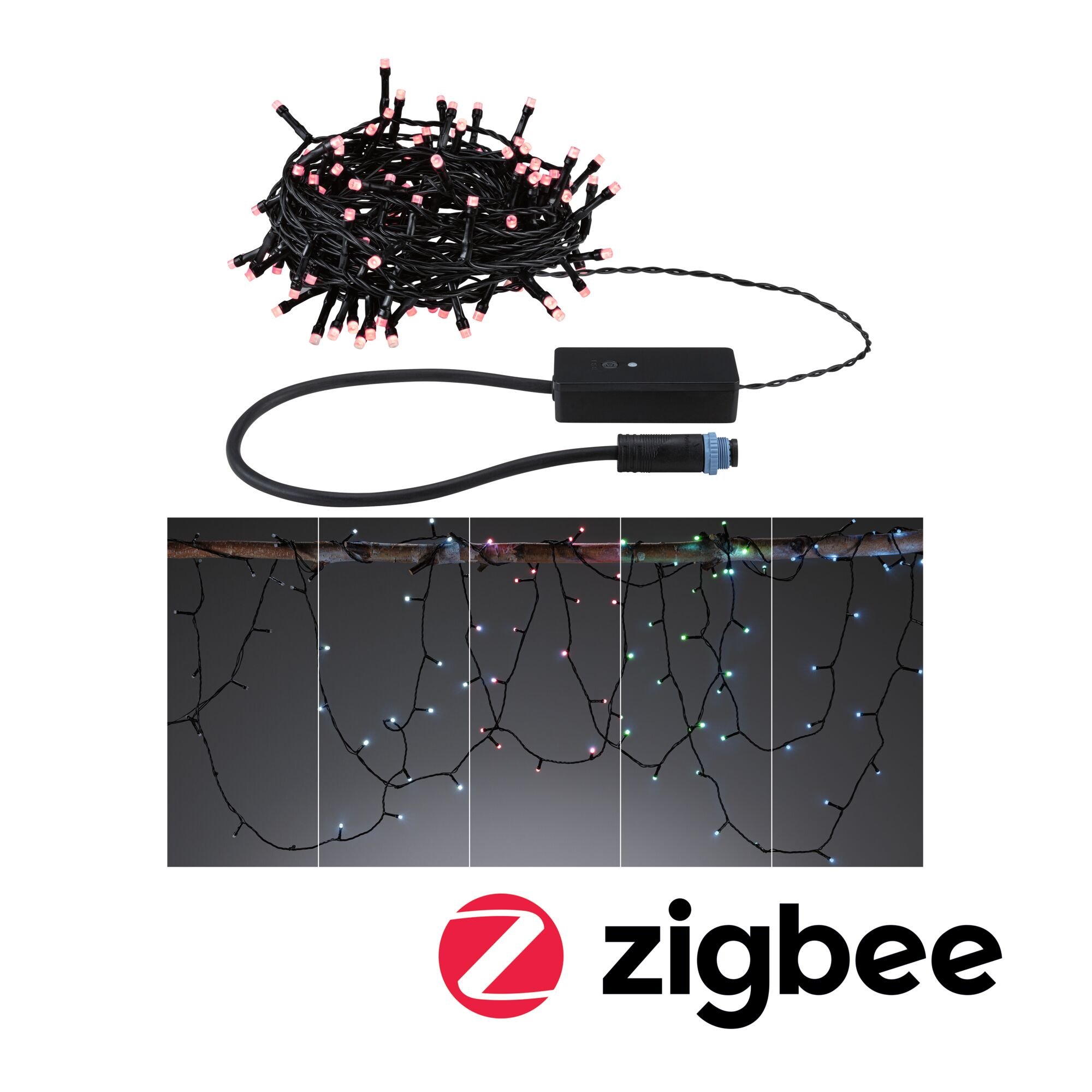 P 94643 Plug & Shine LED světelný řetěz Yuna RGB 12,4m IP44 5W černá - PAULMANN