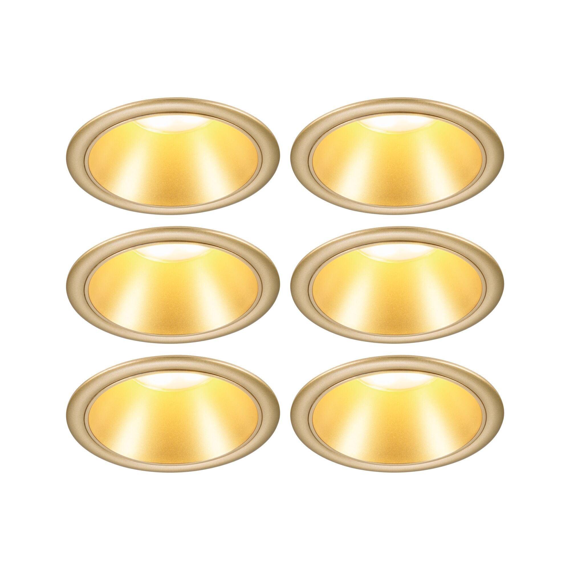 P 98201 LED vestavné svítidlo 3-krokové-stmívatelné Cole Coin 6ks sada IP44 kruhové 88mm Coin 6x6W 230V stmívatelné 2700K zlatá mat - PAULMANN