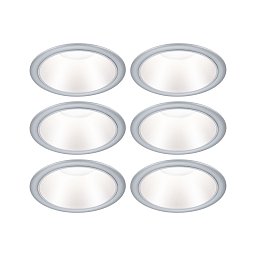 Obrázek pro produkt LED vestavné svítidlo 3-krokové-stmívatelné Cole Coin 6ks sada IP44 kruhové 88mm Coin 6x6W 230V stmívatelné 2700K stříbrná mat - PAULMANN