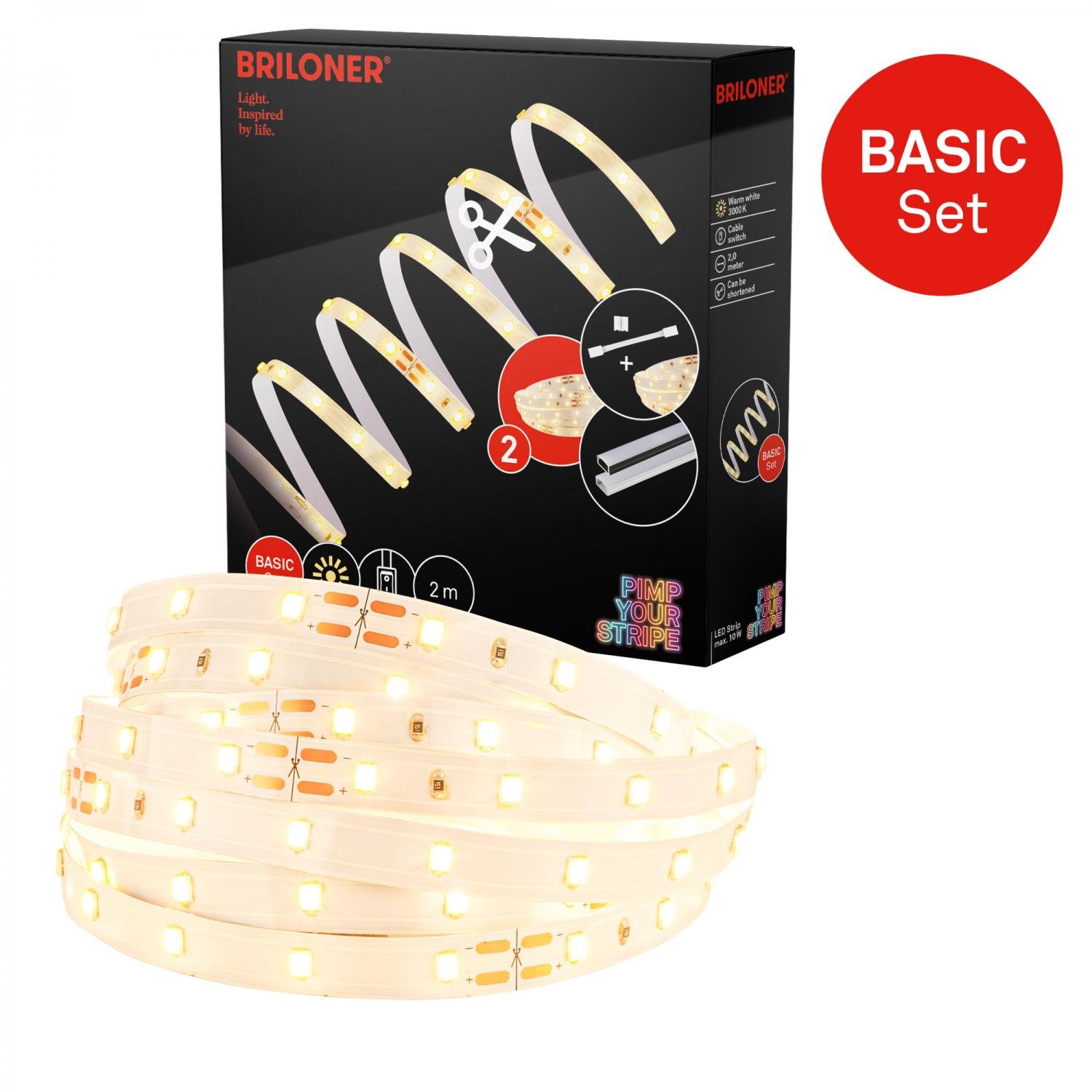 BRI 2150112 Pimp Your Stripe základní sada LED Strip 2m, teplá bílá, On/Off - BRILONER