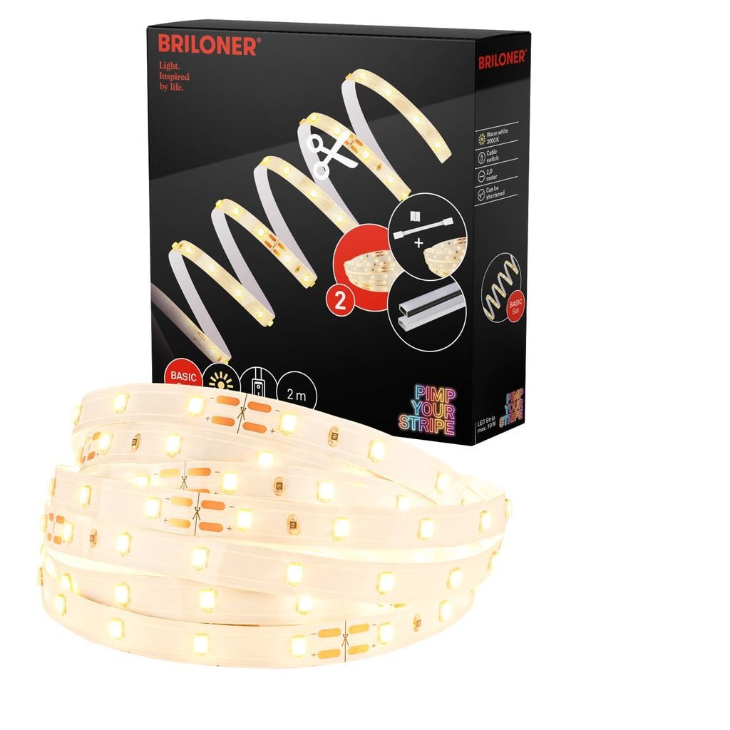 BRI 2150112 Pimp Your Stripe základní sada LED Strip 2m, teplá bílá, On/Off - BRILONER
