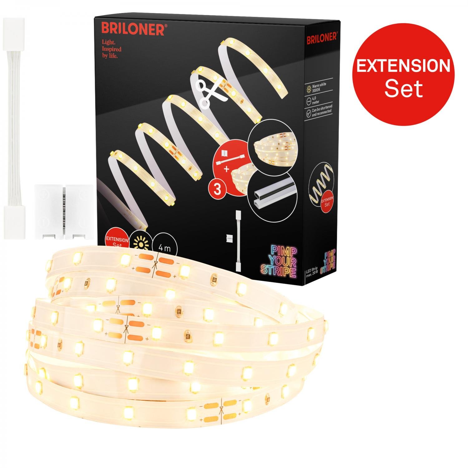 BRI 2156224 Pimp Your Stripe prodlužovací sada LED Strip 4m, teplá bílá, zkratitelná, On/Off - BRILONER