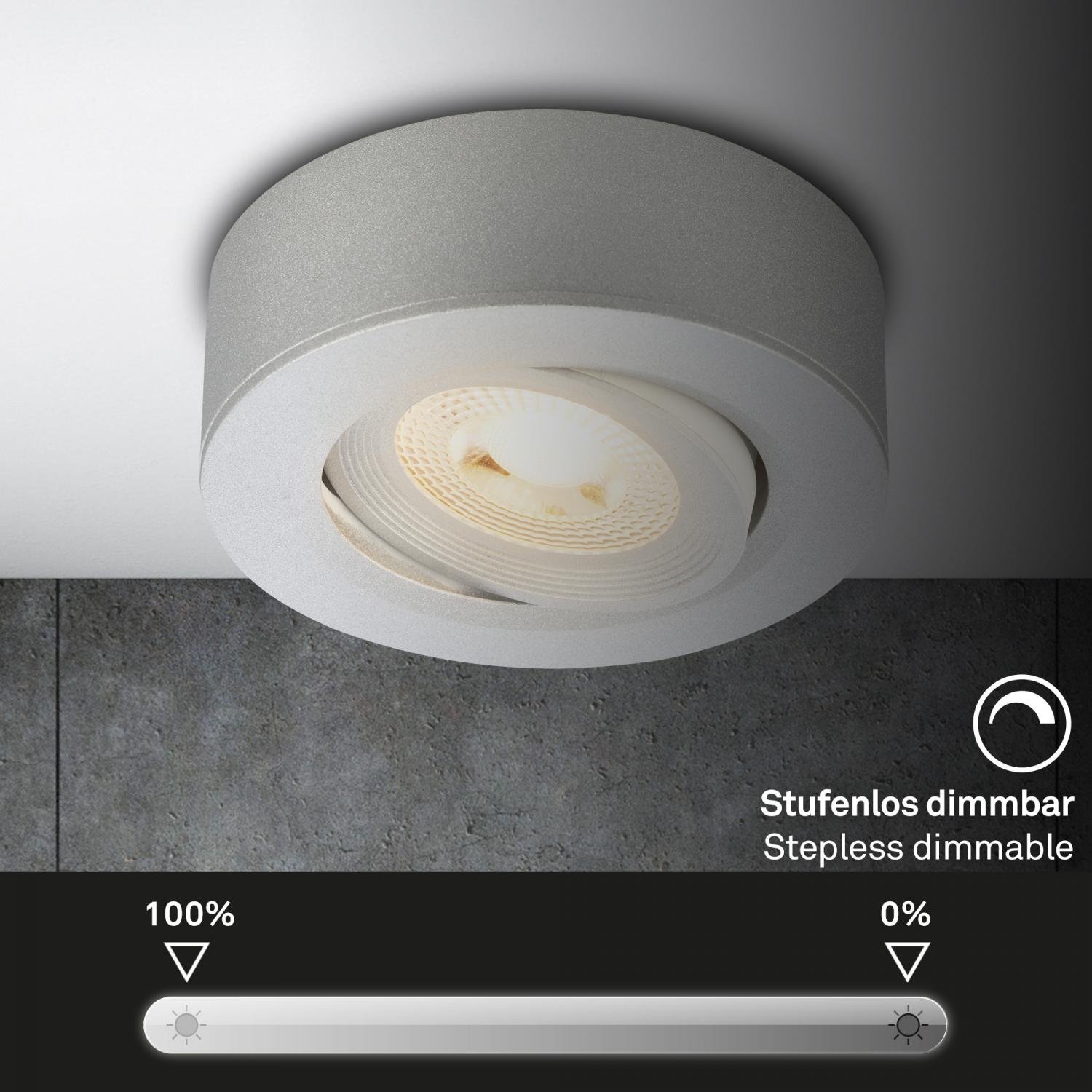 BRI 7990014 LED vestavné / přisazené bodové svítidlo – pr.90mm, stmívatelné, 5W, 230V, teplá bílá, nastavitelné, matný chrom - BRILONER (obrázek 4)