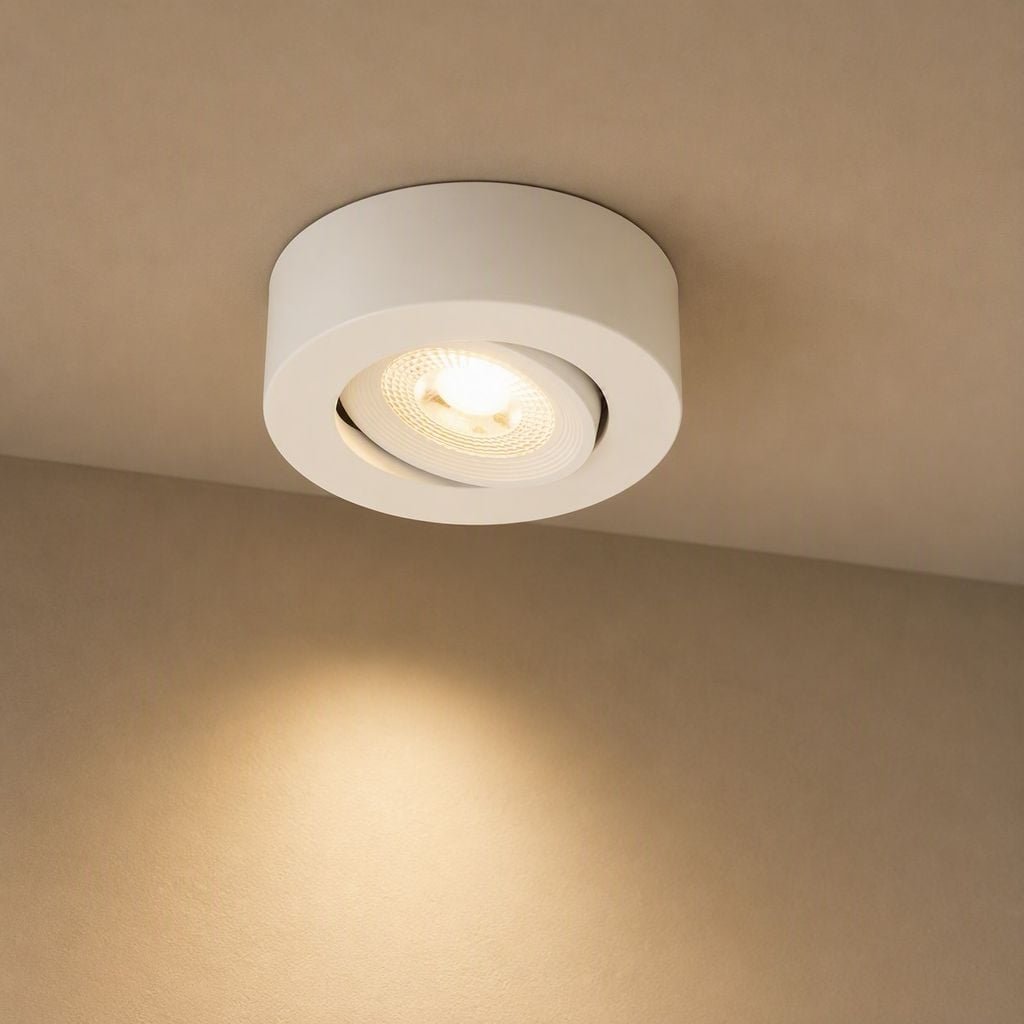 BRI 7990016 LED vestavné / přisazené bodové svítidlo – pr.90mm, stmívatelné, 5W, 230V, teplá bílá, nastavitelné, bílá - BRILONER