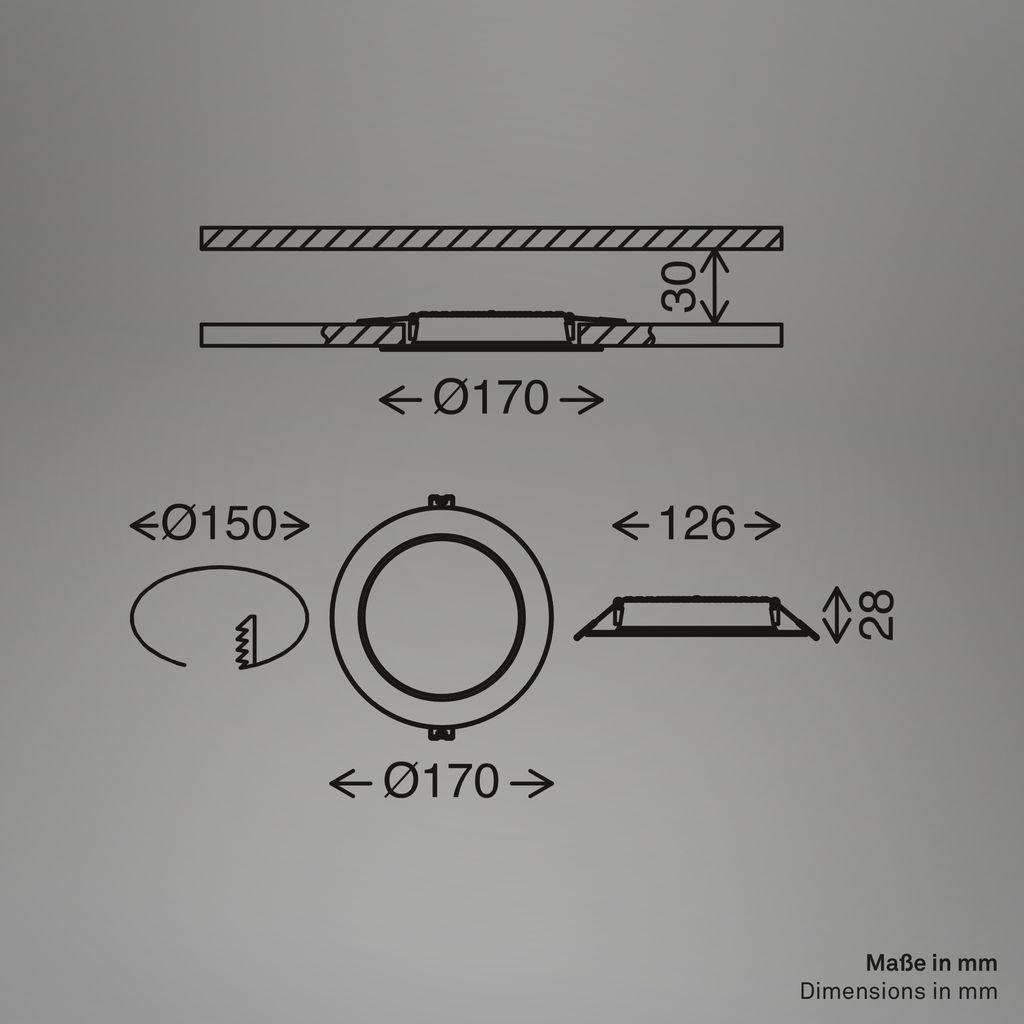 BRI 7994015 Jeft vestavný spot 170mm - 230V, 12W, 1200lm, LED, neutrální bílá, černý - BRILONER (obrázek 4)