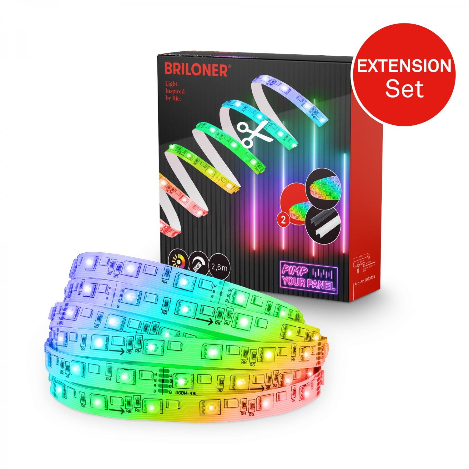BRI 8023252 Prodlužovací sada RGBW pro nástěnný panel – 260cm RGB LED pásek - BRILONER