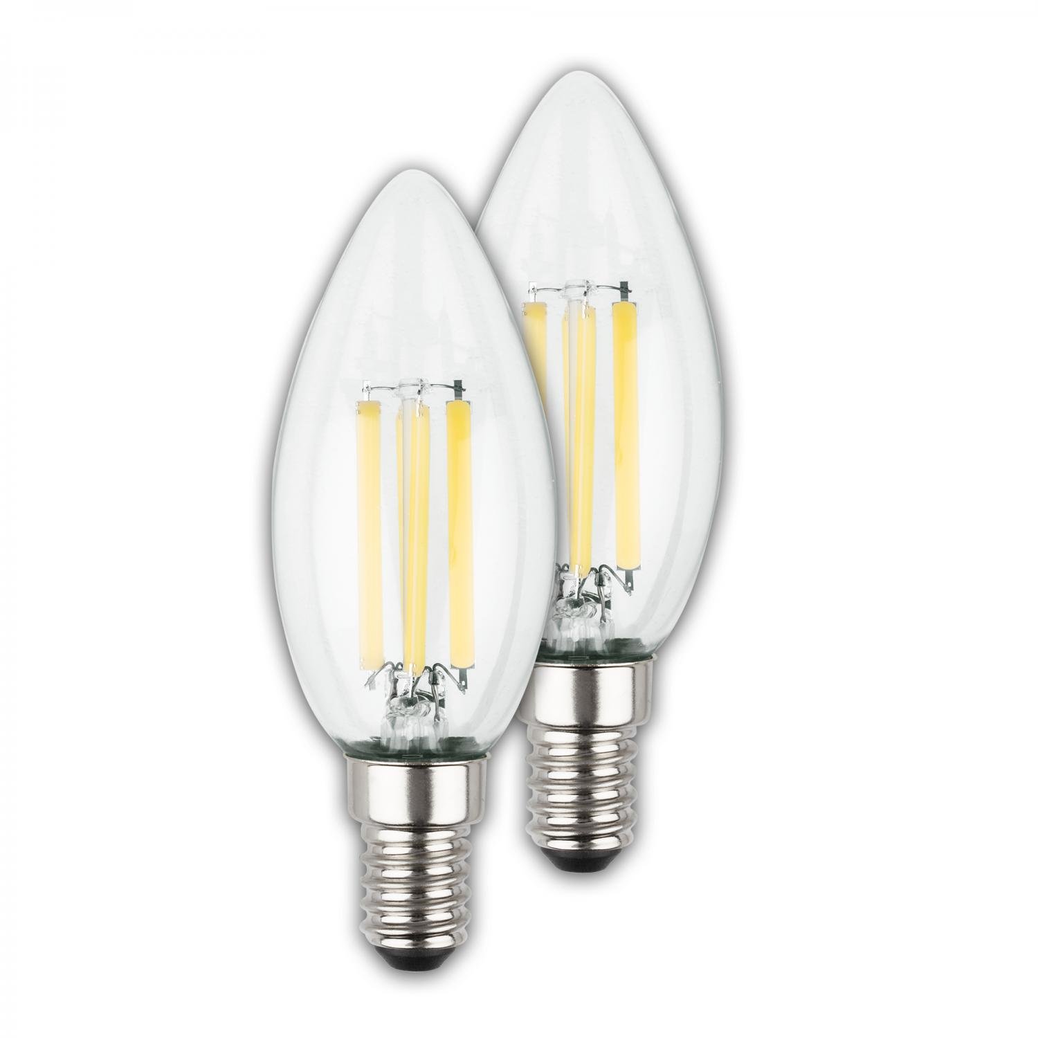 BRILO 0553004 EEK A 2ks sada E14 LED žárovka, třída A, Filament, 50.000h, 840lm, 4W, teple bílé světlo, svíčka - BRILO