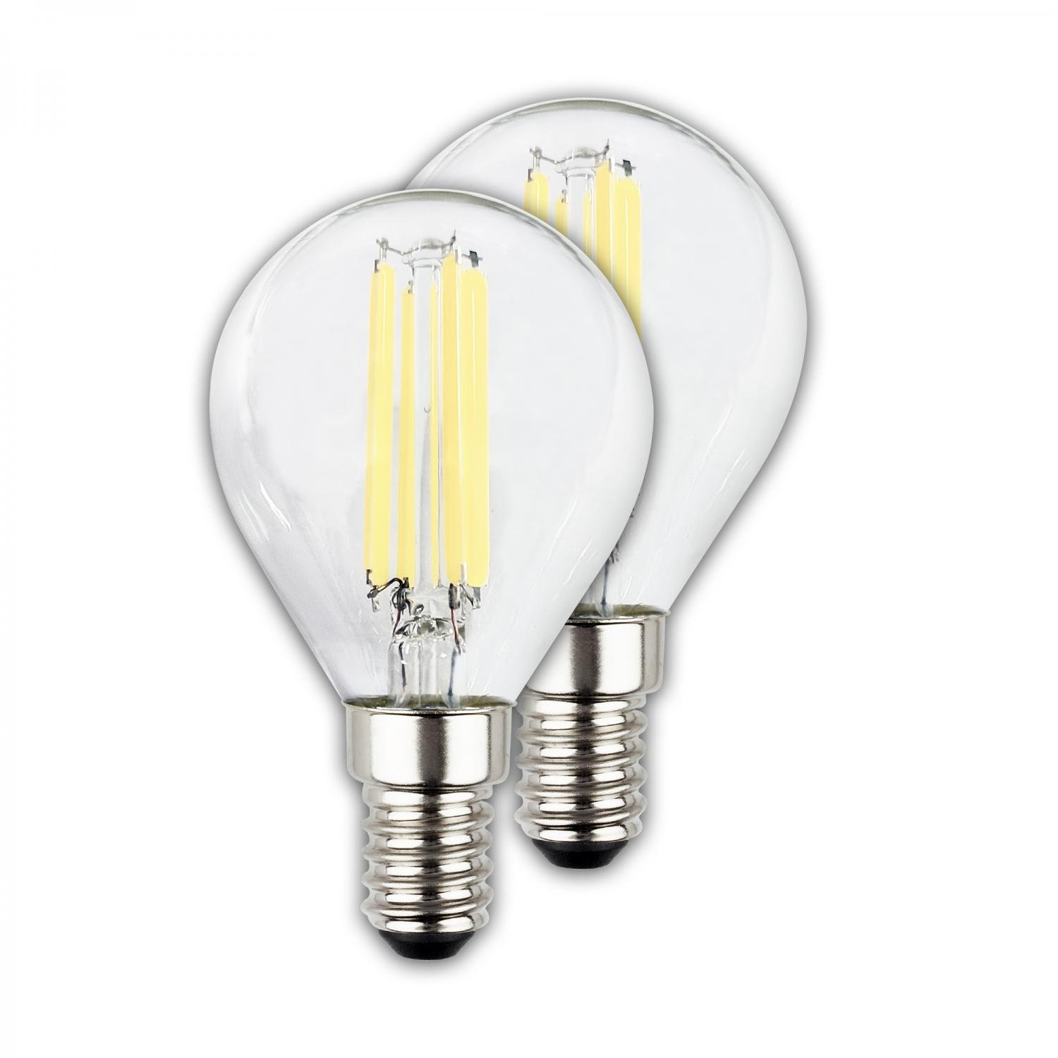BRILO 0555004 EEK A 2ks sada E14 LED žárovka, třída A, Filament, 50.000h, 840lm, 4W, teple bílé světlo, kapka - BRILO