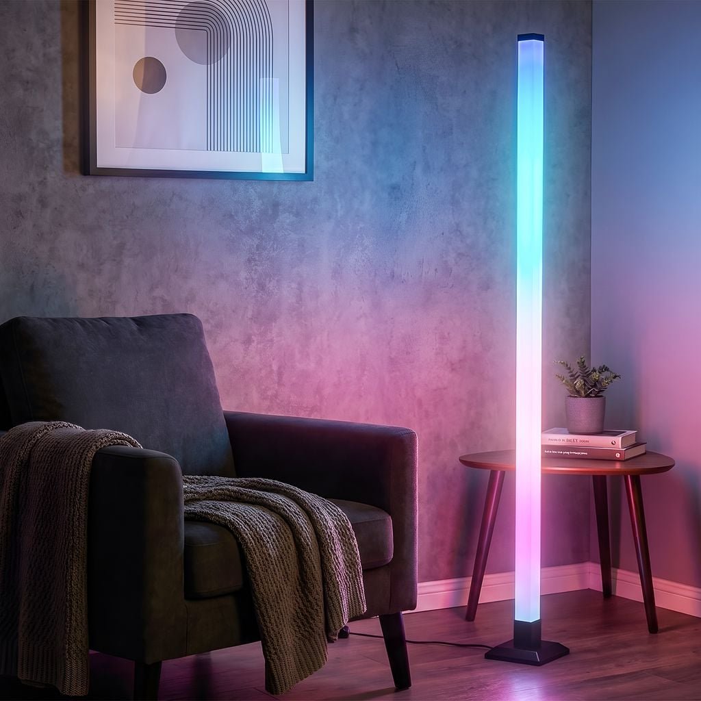 BRILO 1661015 Flash stojanová lampa - 4,8W, 300lm, stmívatelné, LED, RGBIC, dálkový ovladač, černá - BRILO