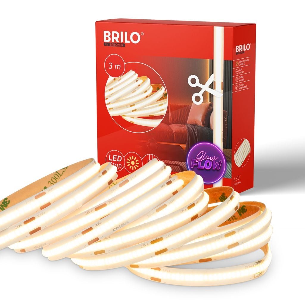 BRILO 2318480 COB LED Strip 3m, samolepící, teplá bílá, bílé - BRILO