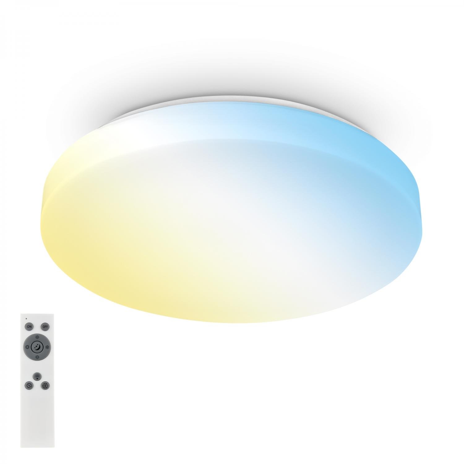 BRILO 3837016 Rowno LED stropní svítidlo, stmívatelné, CCT, dálkový ovladač, kruhové 39 cm, bílé - BRILO