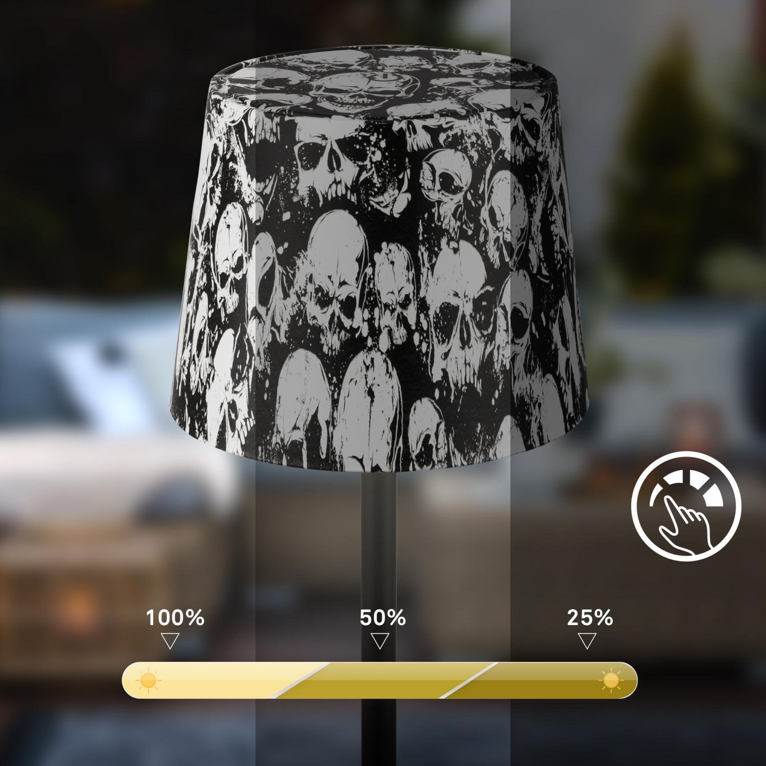 BRILO 7423043 Boja LED stolní lampička bezdrátová IP44, stmívatelné, dotykový vypínač, motiv lebky - BRILO (obrázek 3)