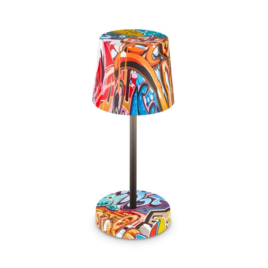 BRILO 7423045 Boja LED stolní lampička bezdrátová IP44, stmívatelné, dotykový vypínač, motiv graffiti - BRILO