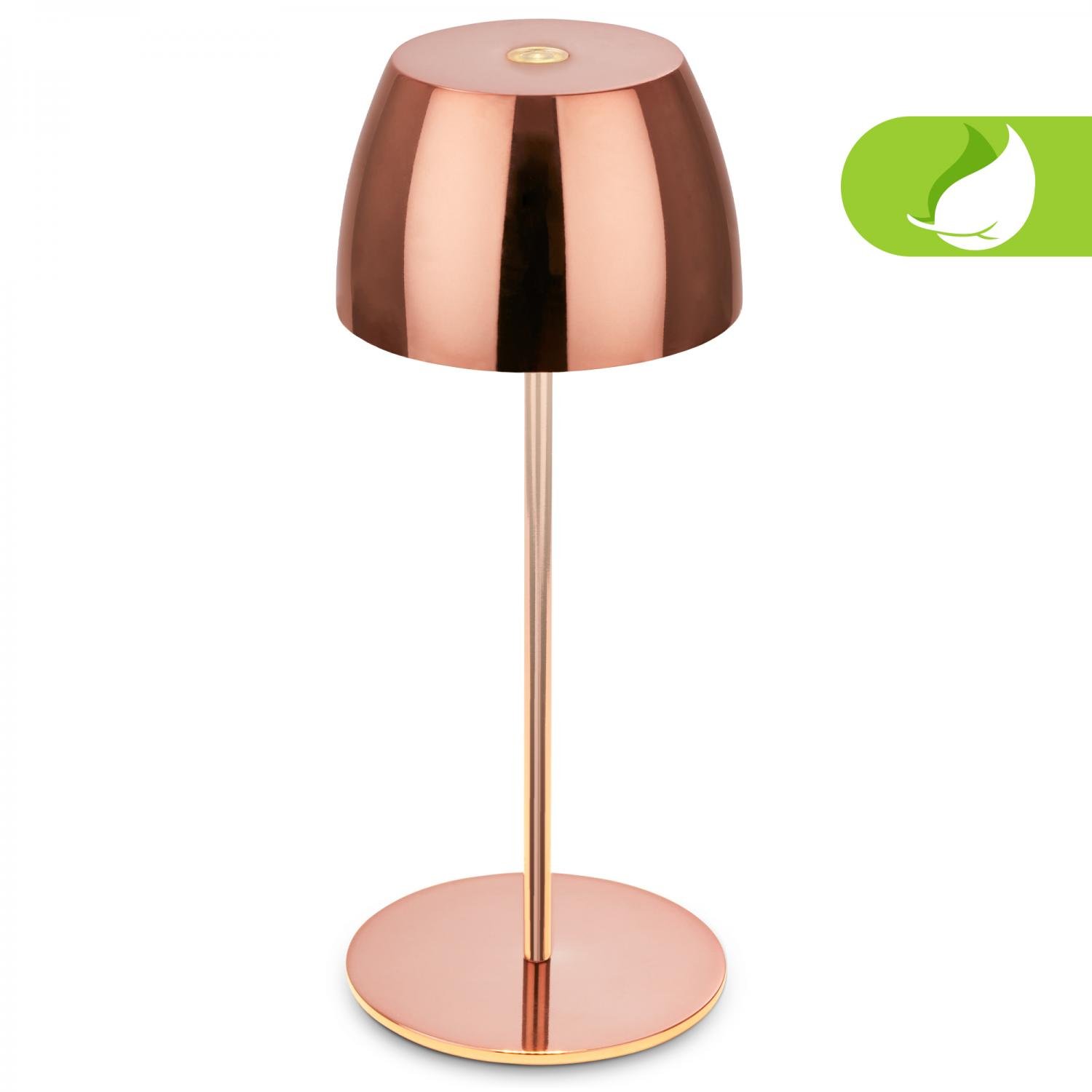 BRILO 7503013 LED nabíjecí stolní lampička Serina Mini, bezdrátová, 20cm, IP44, 2,5W, stmívatelné, dotykový vypínač, měď - BRILO