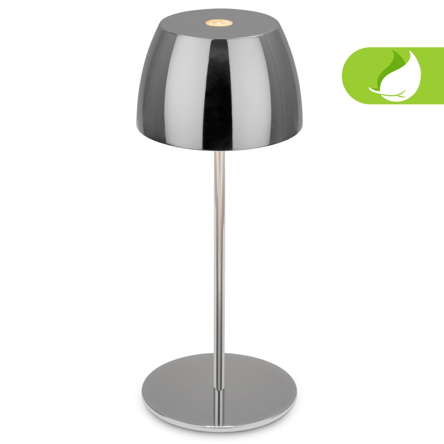 BRILO 7503018 LED nabíjecí stolní lampička Serina Mini, bezdrátová, 20cm, IP44, 2,5W, stmívatelné, dotykový vypínač, chrom - BRILO