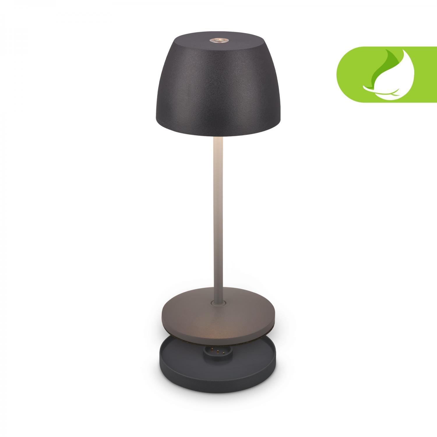 BRILO 7504015 Serina Mini LED stolní lampička bezdrátová IP44, stmívatelné, s nabíjecí základnou, antracit - BRILO