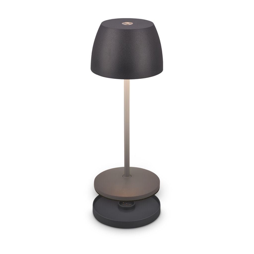 BRILO 7504015 Serina Mini LED stolní lampička bezdrátová IP44, stmívatelné, s nabíjecí základnou, antracit - BRILO