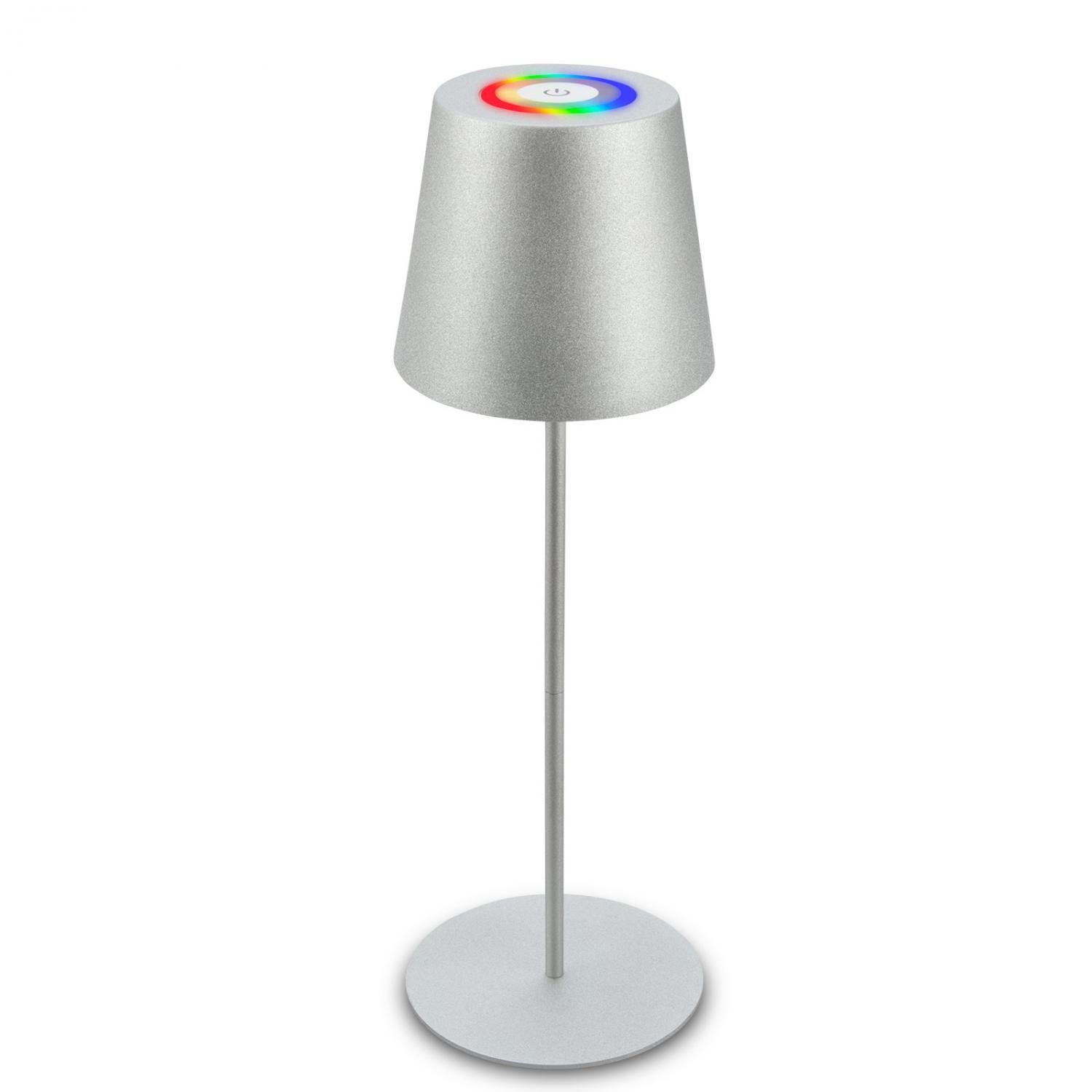 BRILO 7507014 Kiki stolní lampička bezdrátová, dotykový vypínač, pestrobarevné RGB+W světlo, nastavitelná výška, matný chrom - BRILO