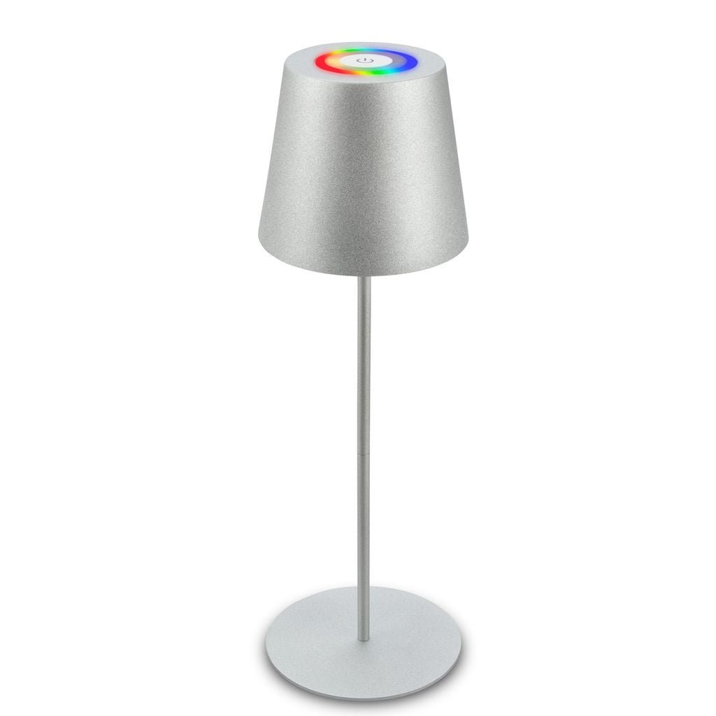 BRILO 7507014 Kiki stolní lampička bezdrátová, dotykový vypínač, pestrobarevné RGB+W světlo, nastavitelná výška, matný chrom - BRILO