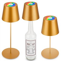 Obrázek pro produkt BRILONER Calida 3 v 1 RGBW LED stolní lampička bezdrátová IP44, stmívatelné, dotykový vypínač, zlatá 7510017