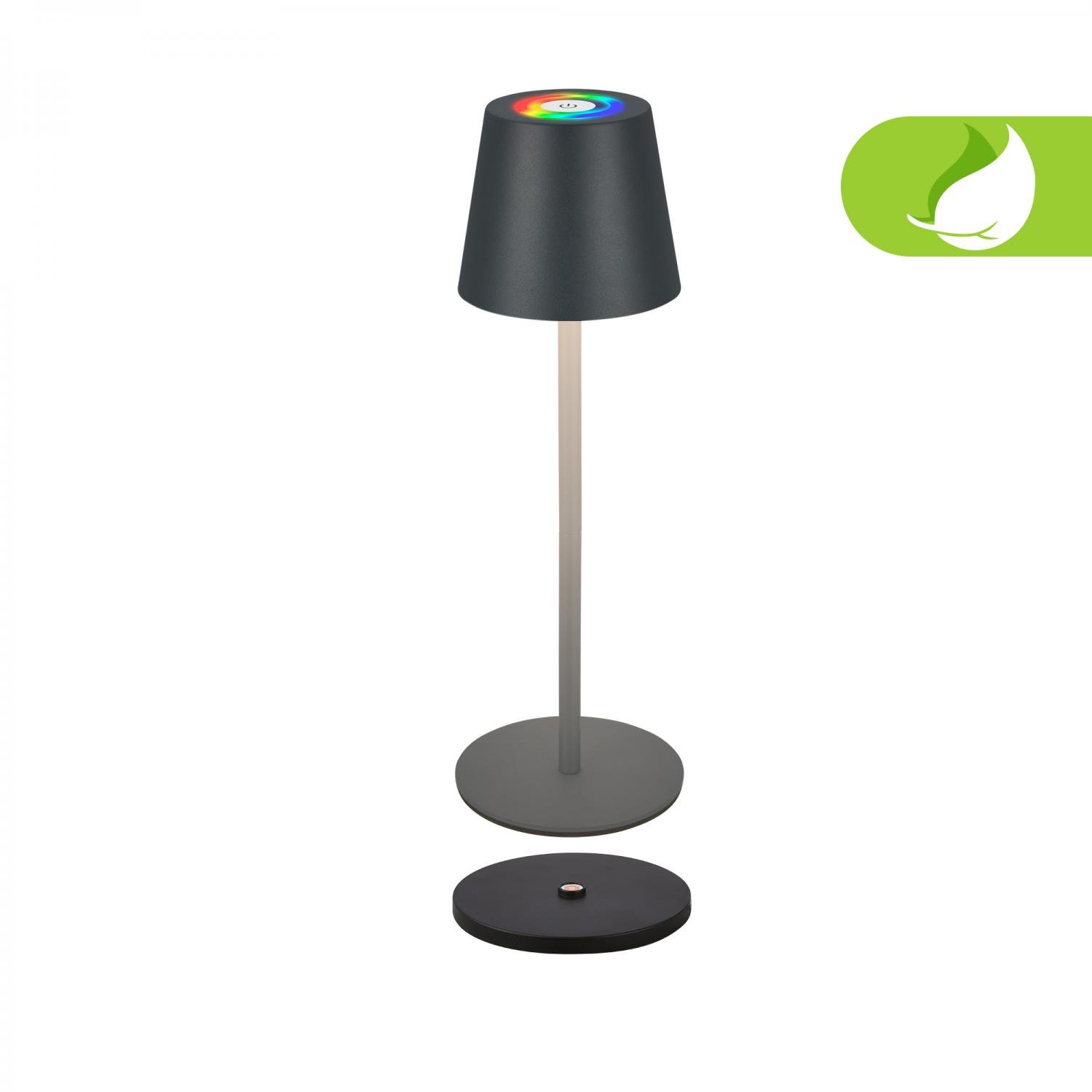 BRILO 7517015 Cilano RGBW stolní lampa na baterie IP44, stmívatelné, s nabíjecí základnou, antracit - BRILO