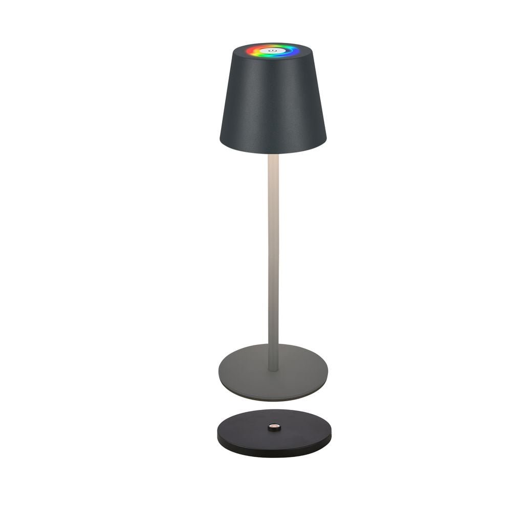 BRILO 7517015 Cilano RGBW stolní lampa na baterie IP44, stmívatelné, s nabíjecí základnou, antracit - BRILO