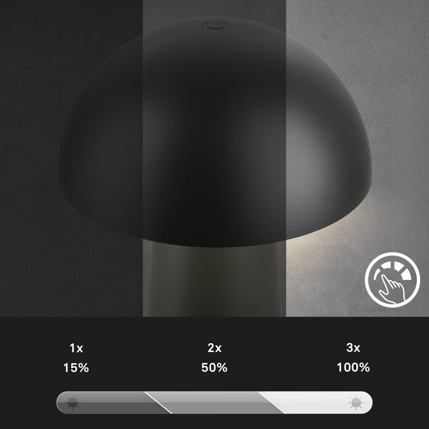 BRILO 7520015 Fungo Mini LED stolní lampička bezdrátová IP44, stmívatelné, dotykový vypínač, černá - BRILO (obrázek 4)