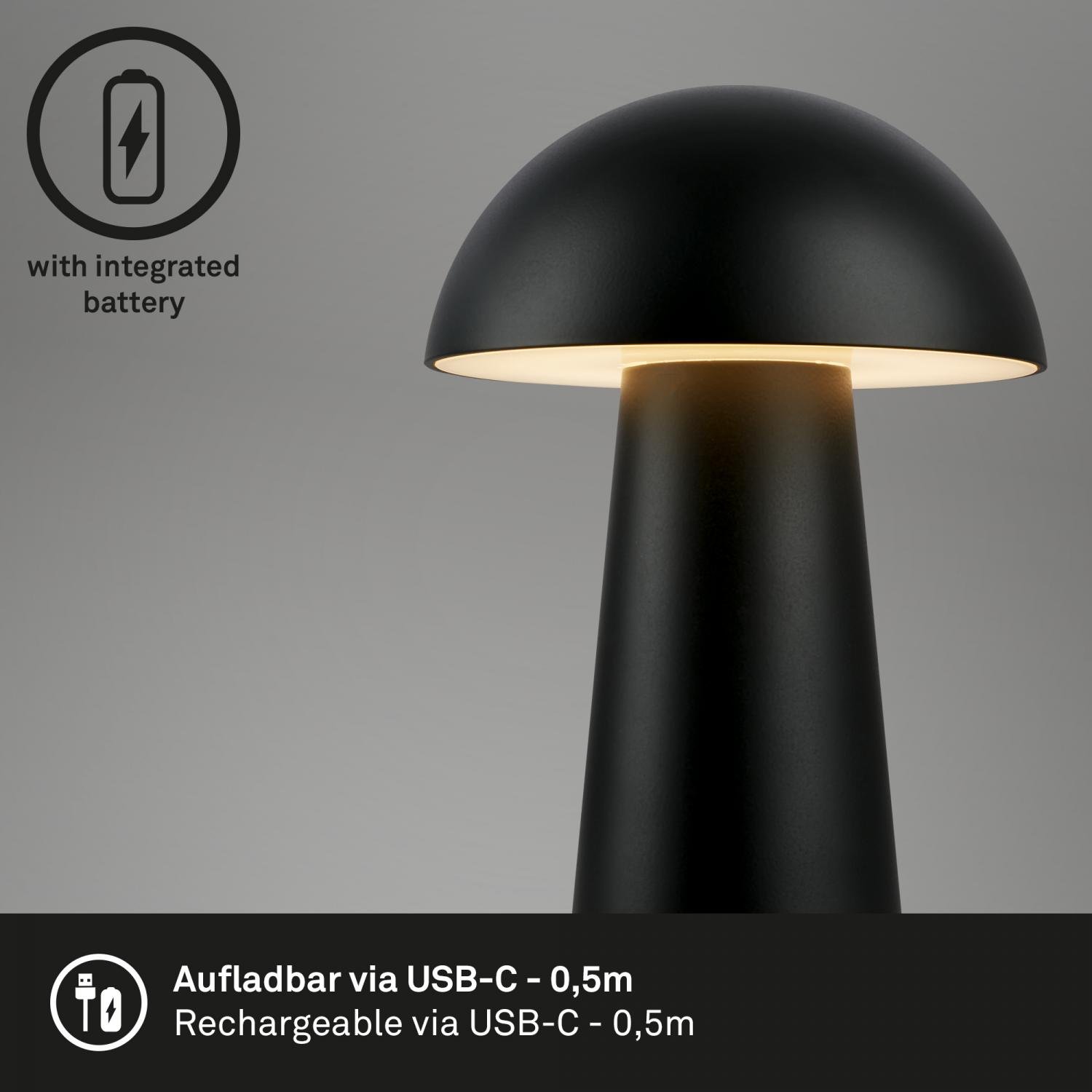 BRILO 7520015 Fungo Mini LED stolní lampička bezdrátová IP44, stmívatelné, dotykový vypínač, černá - BRILO (obrázek 5)