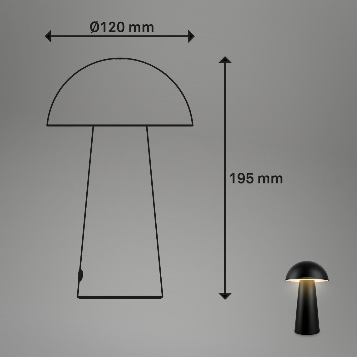 BRILO 7520015 Fungo Mini LED stolní lampička bezdrátová IP44, stmívatelné, dotykový vypínač, černá - BRILO (obrázek 8)