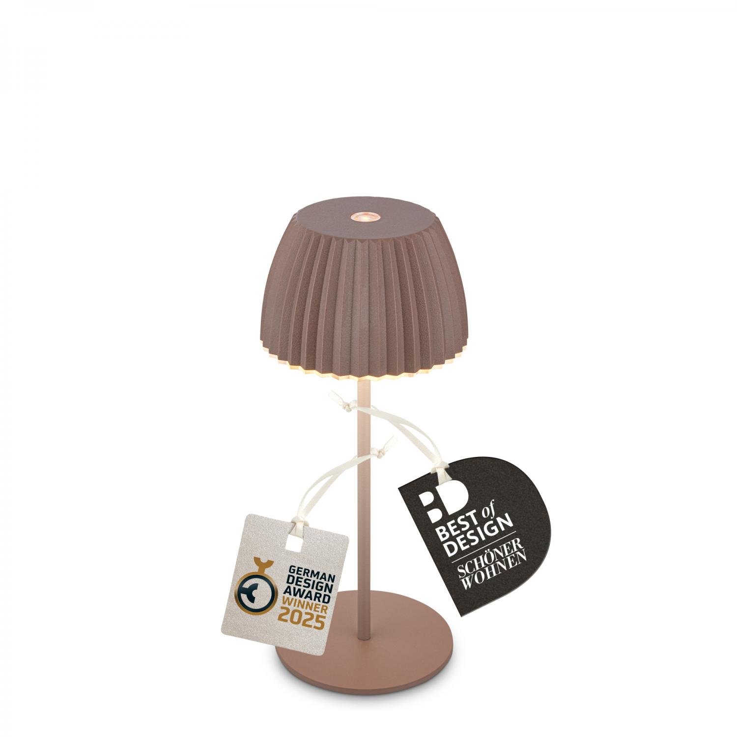 BRILO 7552010 Nabíjecí stolní lampa Riffle Mini - 20 cm, 1,5W, 150lm, LED, stmívatelné, dotykový vypínač, hnědé - BRILO