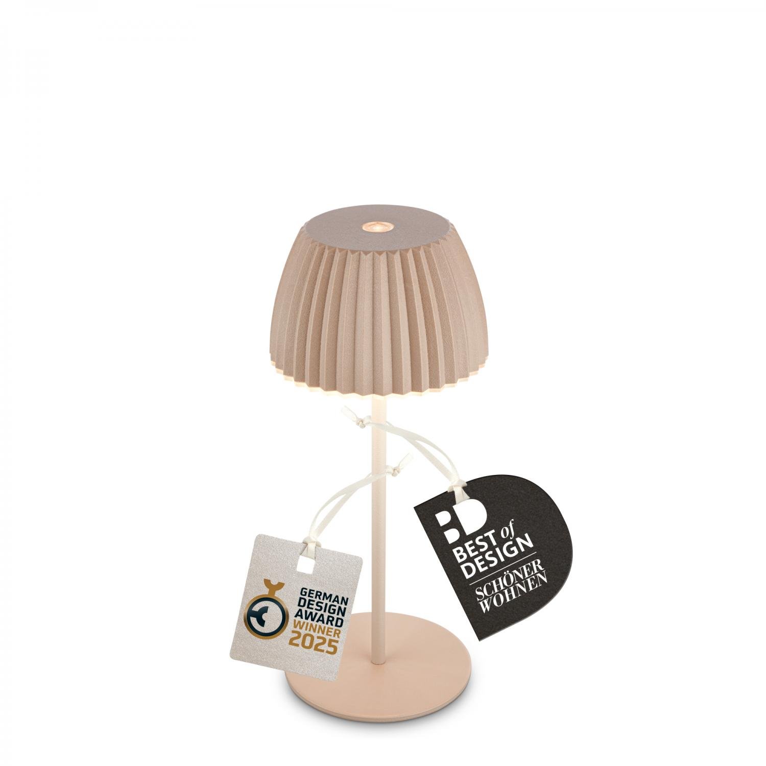 BRILO 7552011 Nabíjecí stolní lampa Riffle Mini - 20 cm, 1,5W, 150lm, bezdrátová, LED, stmívatelné, dotykový vypínač, béžová - BRILO