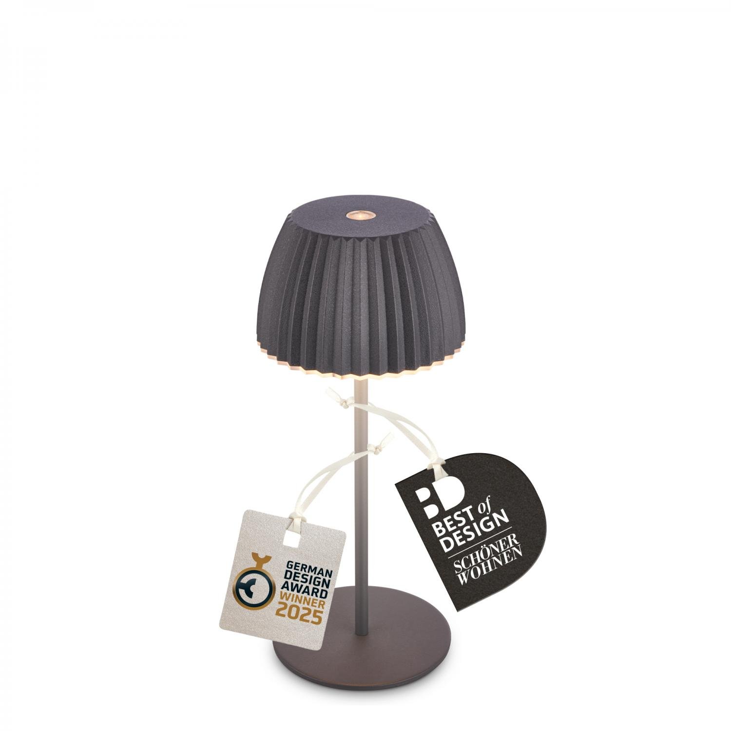 BRILO 7552015 Nabíjecí stolní lampa Riffle Mini - 20 cm, 1,5W, 150lm, bezdrátová, LED, stmívatelné, dotykový vypínač, antracit - BRILO