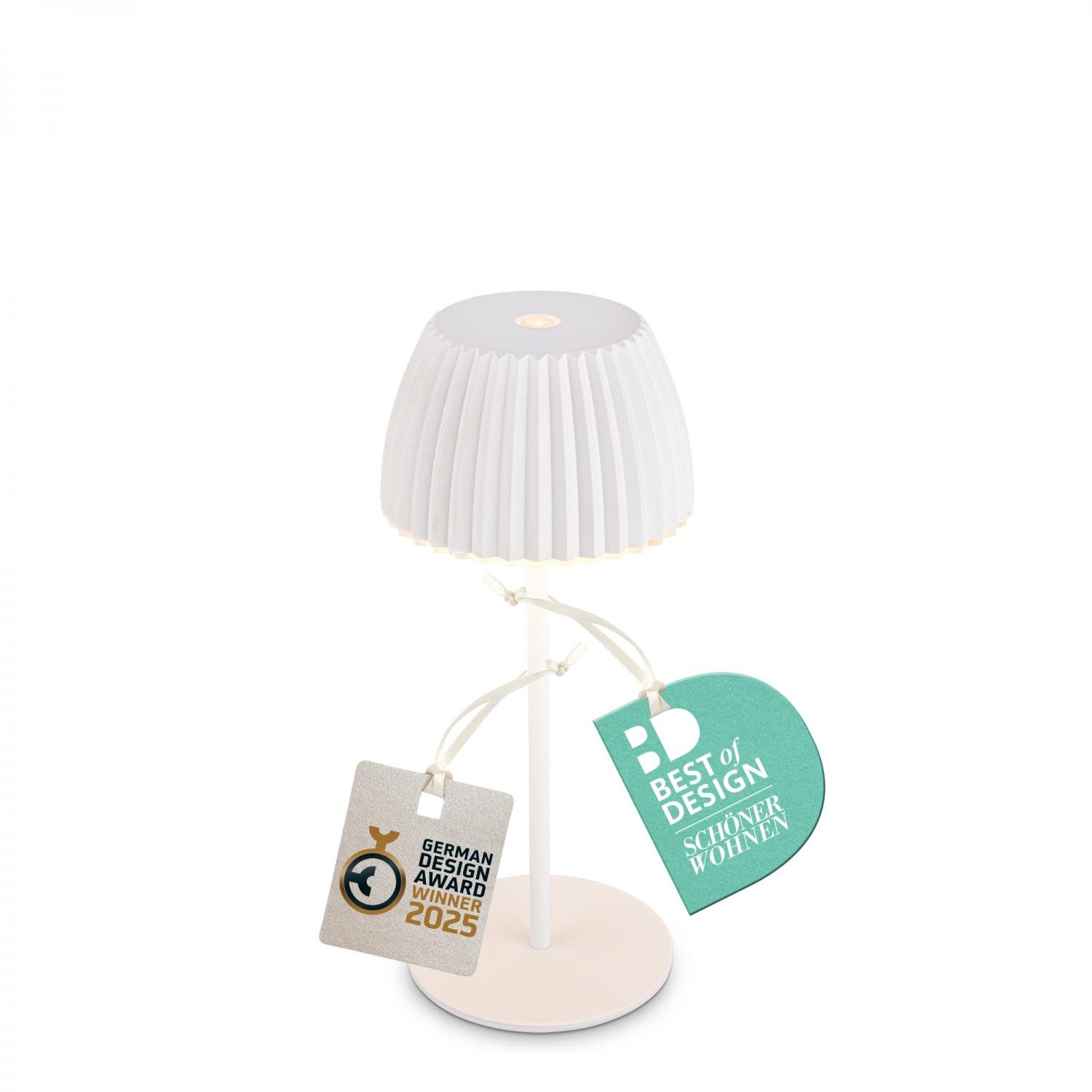 BRILO 7552016 Nabíjecí stolní lampa Riffle Mini - 20 cm, 1,5W, 150lm, bezdrátová, LED, stmívatelné, dotykový vypínač, bílé - BRILO