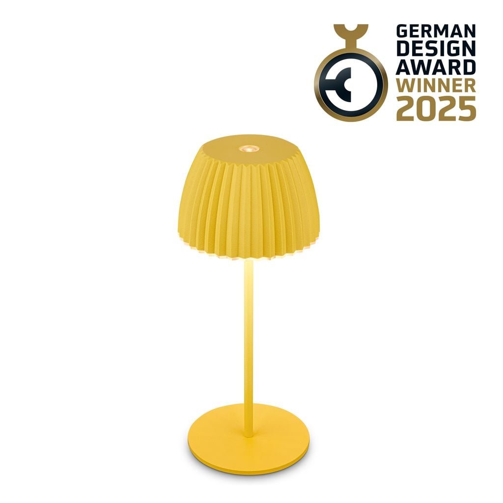 BRILO 7552017 Nabíjecí stolní lampa Riffle Mini - 20 cm, 1,5W, 150lm, bezdrátová, LED, stmívatelné, dotykový vypínač, žlutá - BRILO