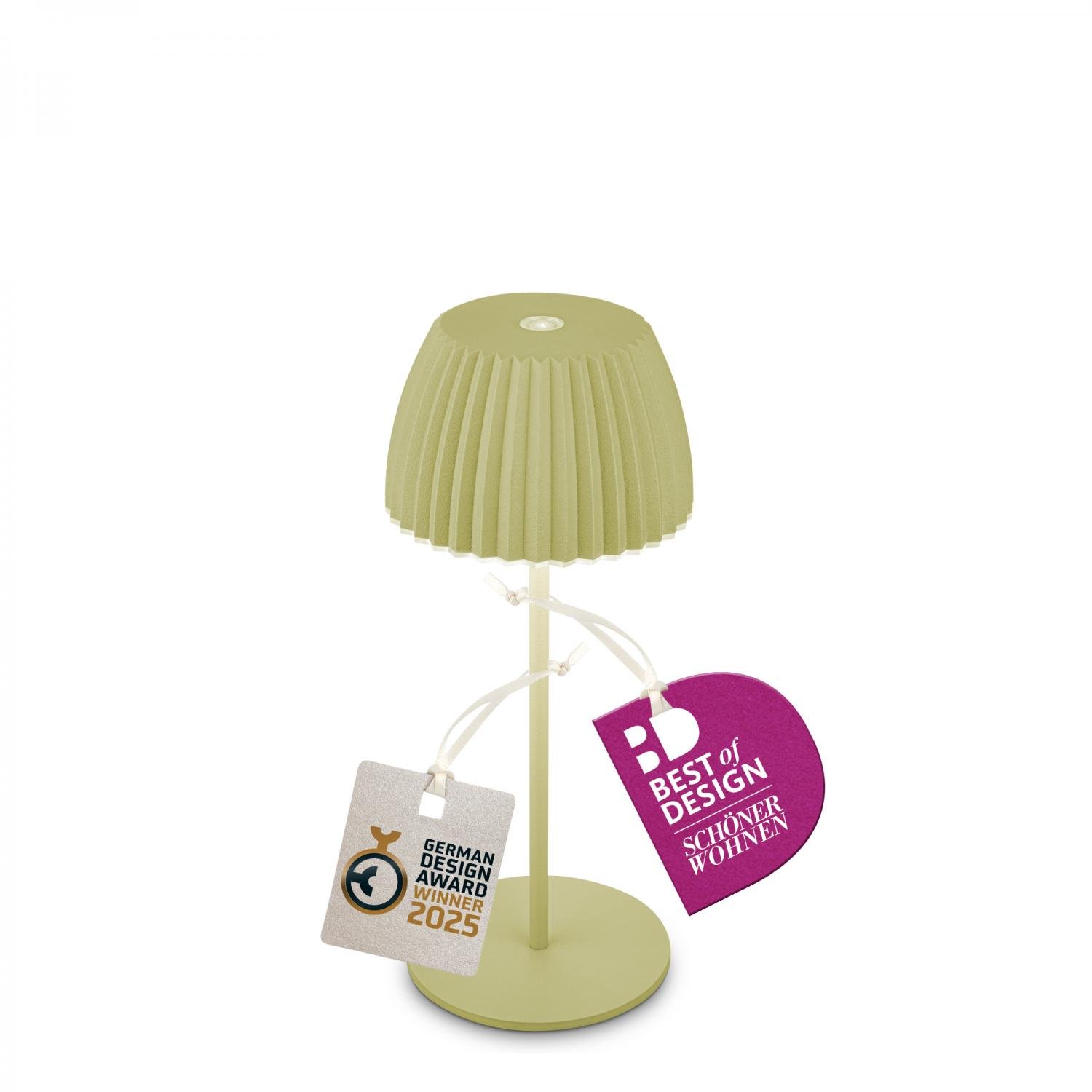 BRILO 7552019 Nabíjecí stolní lampa Riffle Mini - 20 cm, 1,5W, 150lm, bezdrátová, LED, stmívatelné, dotykový vypínač, zelená - BRILO