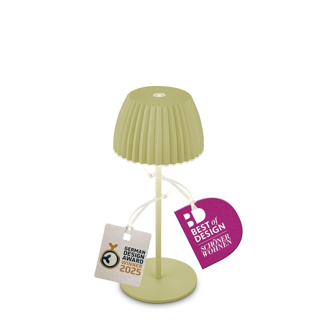 BRILO 7552019 Nabíjecí stolní lampa Riffle Mini - 20 cm, 1,5W, 150lm, bezdrátová, LED, stmívatelné, dotykový vypínač, zelená - BRILO