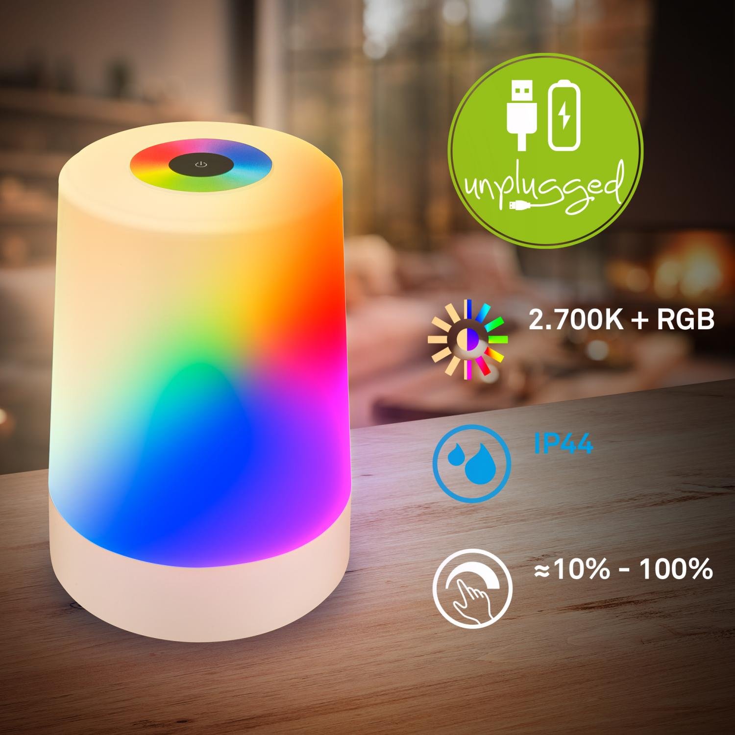 BRILO 7554011 Nubsi stolní lampička - 2,8W, 280lm, nabíjecí, LED, stmívatelné, RGB+W, béžová mat - BRILO (obrázek 3)