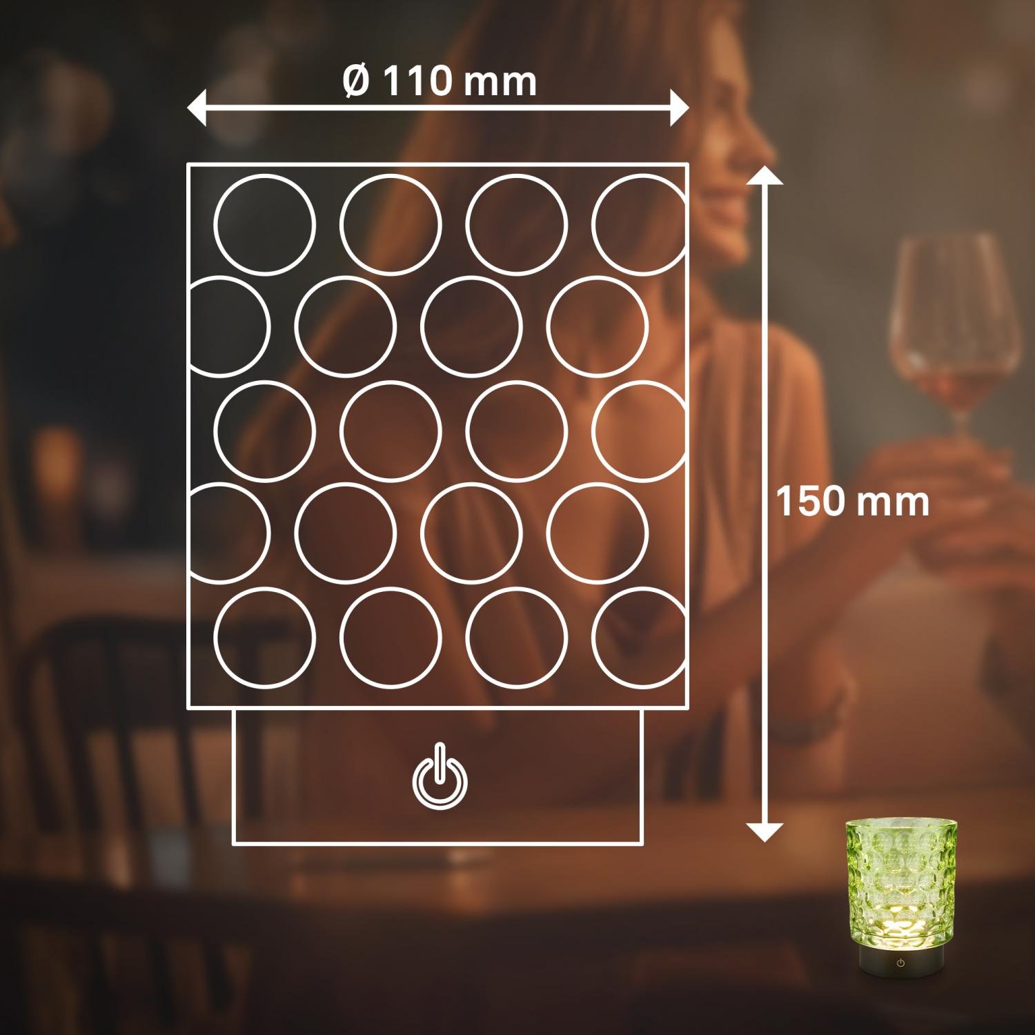 BRILO 7560019 Sunora LED stolní lampička bezdrátová IP44, stmívatelné, dotykový vypínač, zelená - BRILO (obrázek 10)