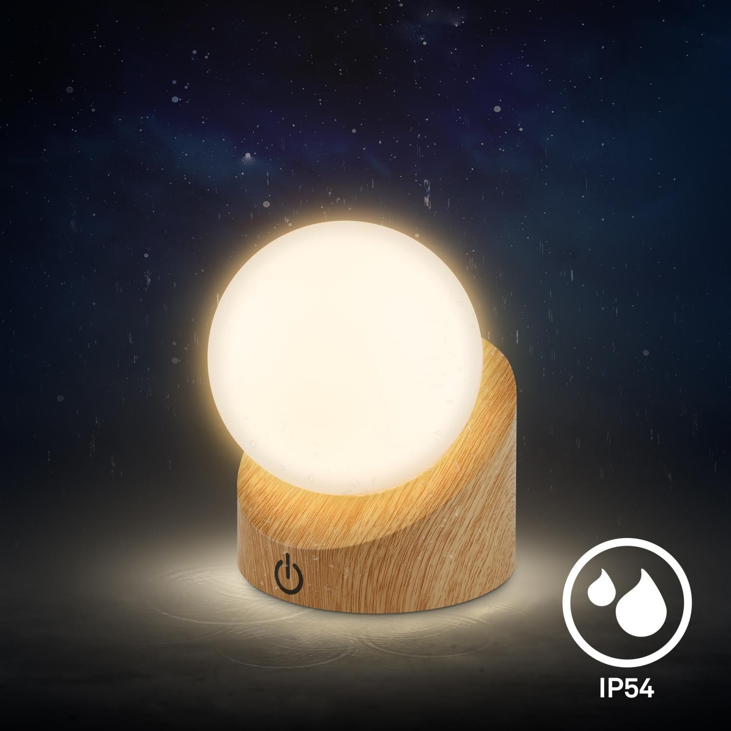 BRILO 7561011 Sora Mini LED stolní lampička bezdrátová IP54, stmívatelné, dotykový vypínač, imitace dřeva - BRILO (obrázek 5)