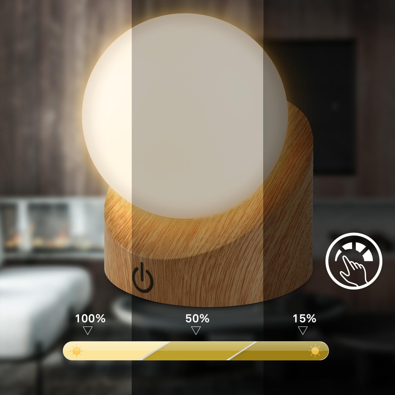 BRILO 7561011 Sora Mini LED stolní lampička bezdrátová IP54, stmívatelné, dotykový vypínač, imitace dřeva - BRILO (obrázek 6)