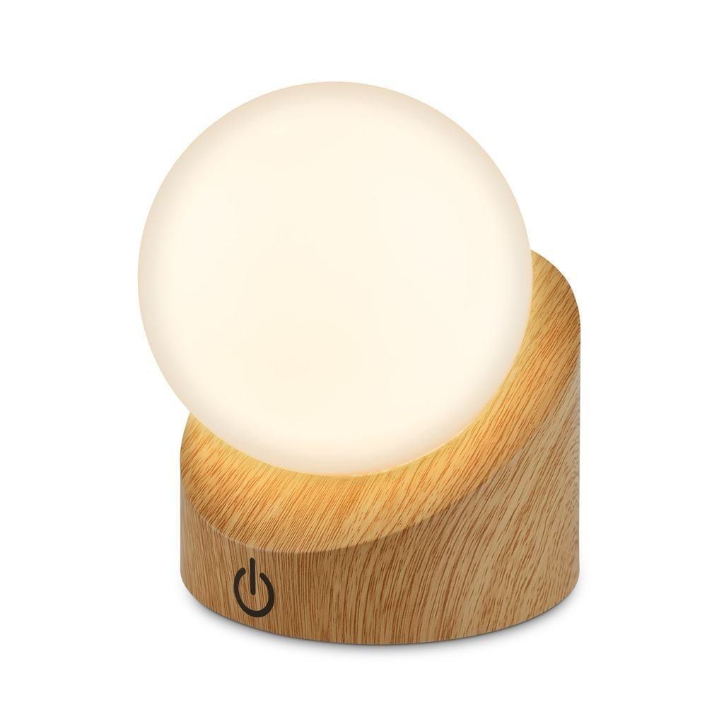BRILO 7561011 Sora Mini LED stolní lampička bezdrátová IP54, stmívatelné, dotykový vypínač, imitace dřeva - BRILO