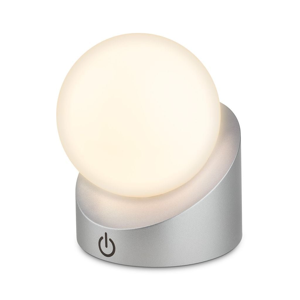 BRILO 7561014 Sora Mini LED stolní lampička bezdrátová IP54, stmívatelné, dotykový vypínač, matný chrom - BRILO