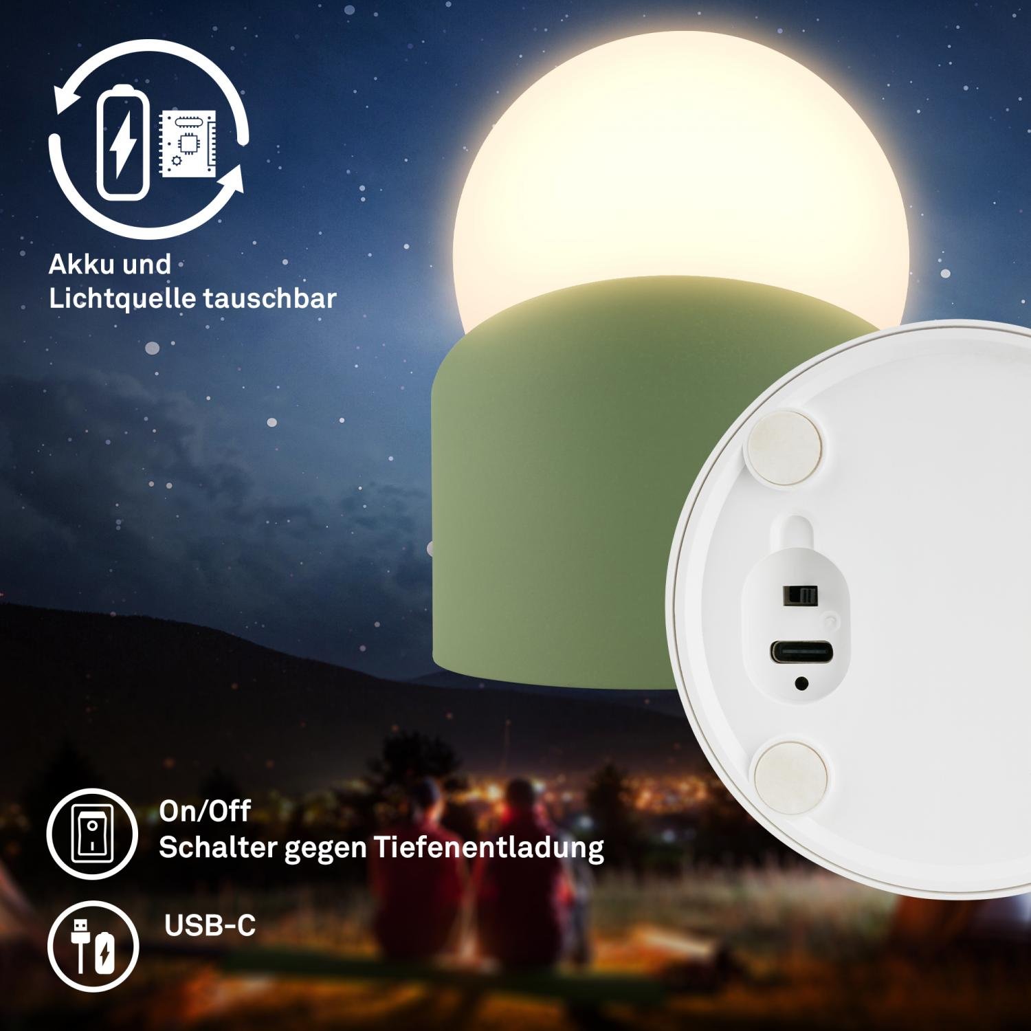 BRILO 7561019 Sora Mini LED stolní lampička bezdrátová IP54, stmívatelné, dotykový vypínač, zelená - BRILO (obrázek 7)