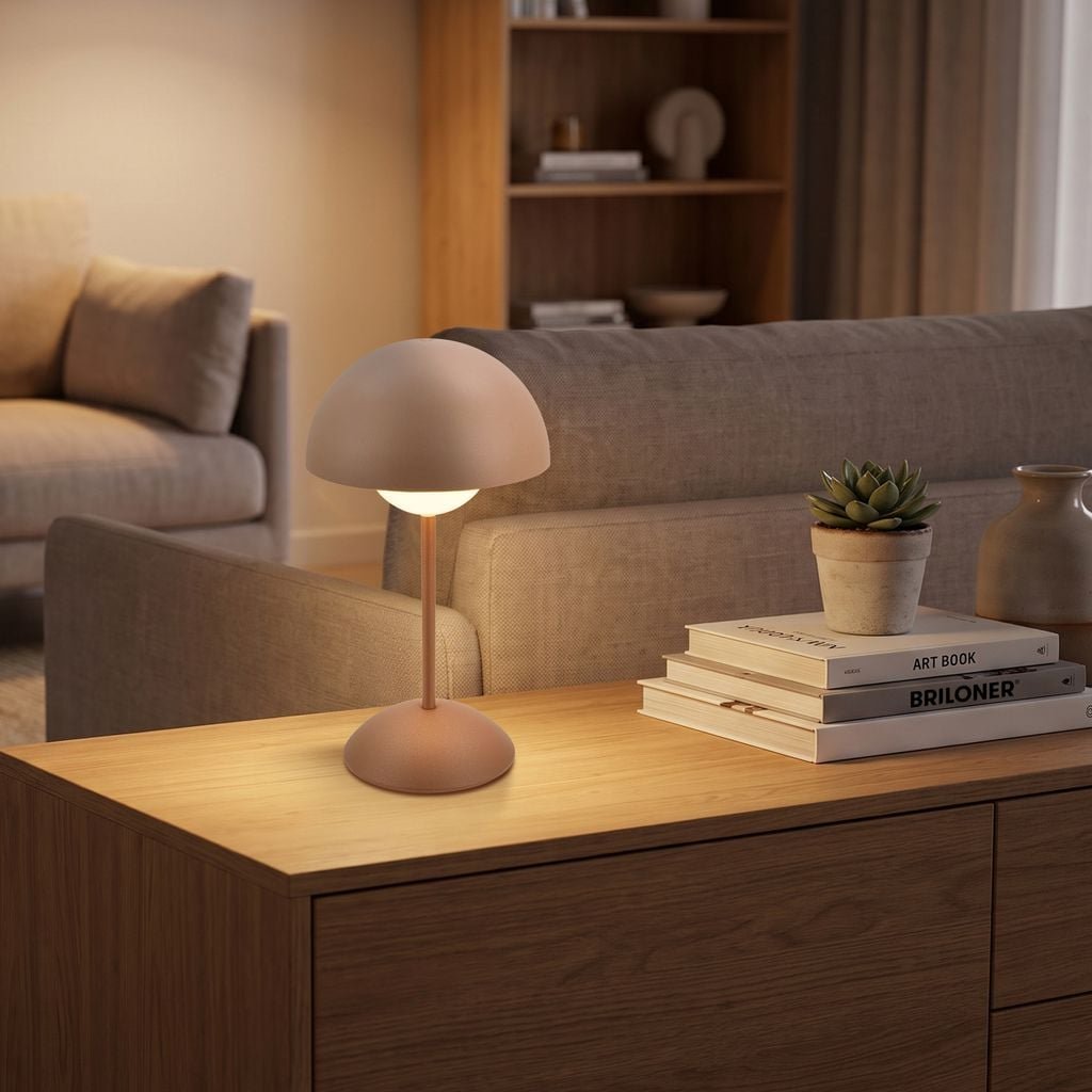 BRILO 7578014 Kugle stolní lampička - 3W, 250lm, bezdrátová, LED, stmívatelné, dotykový vypínač, teplá bílá, kávová - BRILO