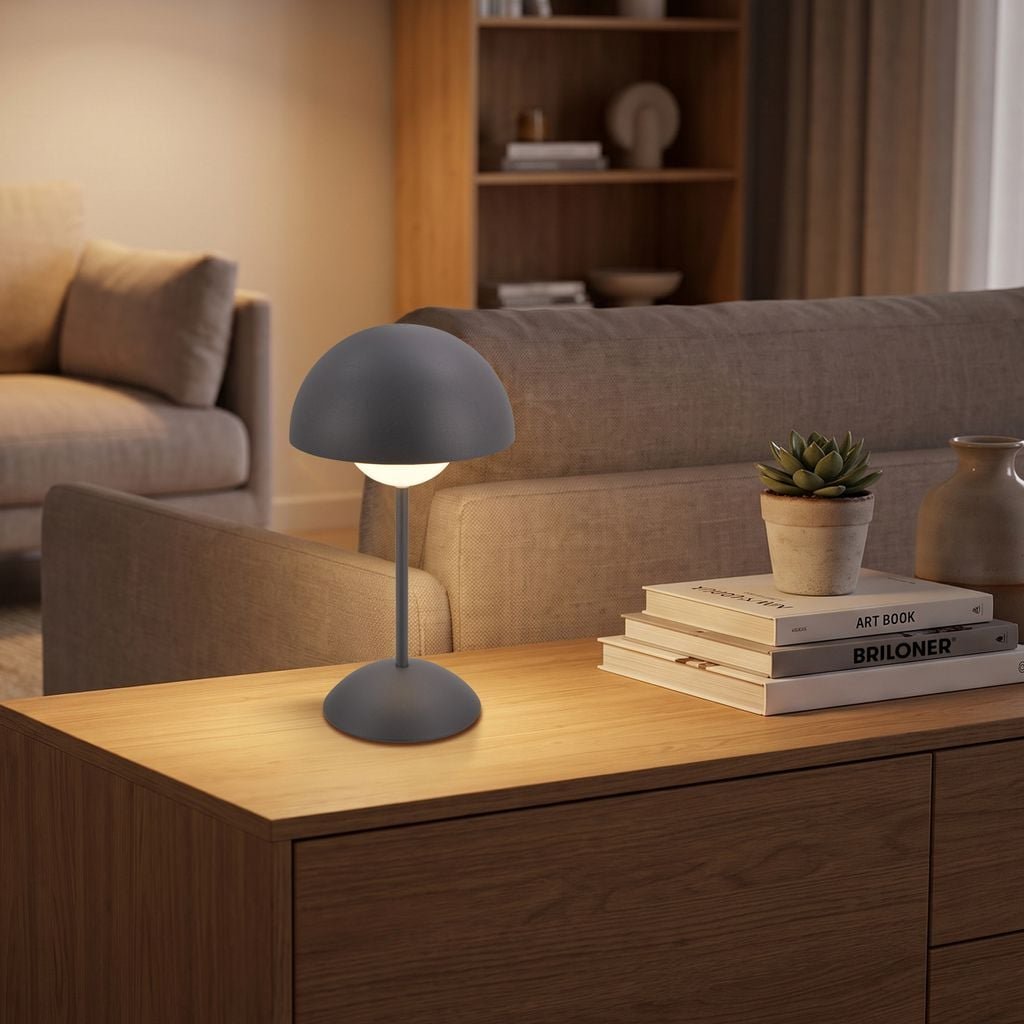 BRILO 7578015 Kugle stolní lampička - 3W, 250lm, bezdrátová, LED, stmívatelné, dotykový vypínač, teplá bílá, antracit - BRILO